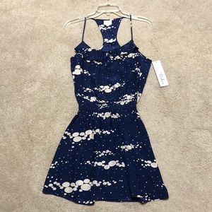 Parker silk mini dress racerback ruffled M dots !!
